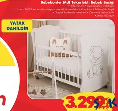 BEBEKONFOR MDF TEKERLEKLİ BEBEK BEŞİĞİ - YATAK DAHİLDİR fiyat ve kampanya bilgisi